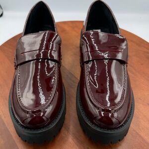 Steve Madden Burgundy Patent Leather Chunky Platform Loafers Womens Size 11 Punk